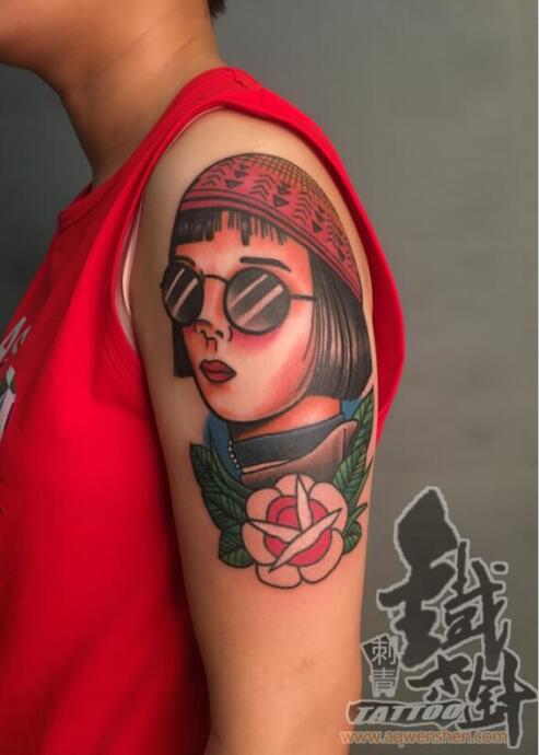 old school女孩纹身武汉纹身肖像写实纹身图案手臂纹身风格
